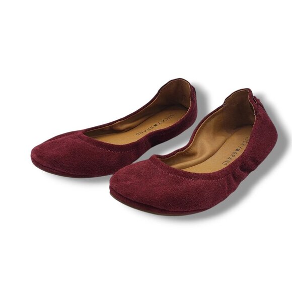 Lucky Brand Echo Ballet Flats Womens 6.5 Red Suede Slip On Laced - Picture 4 of 9
